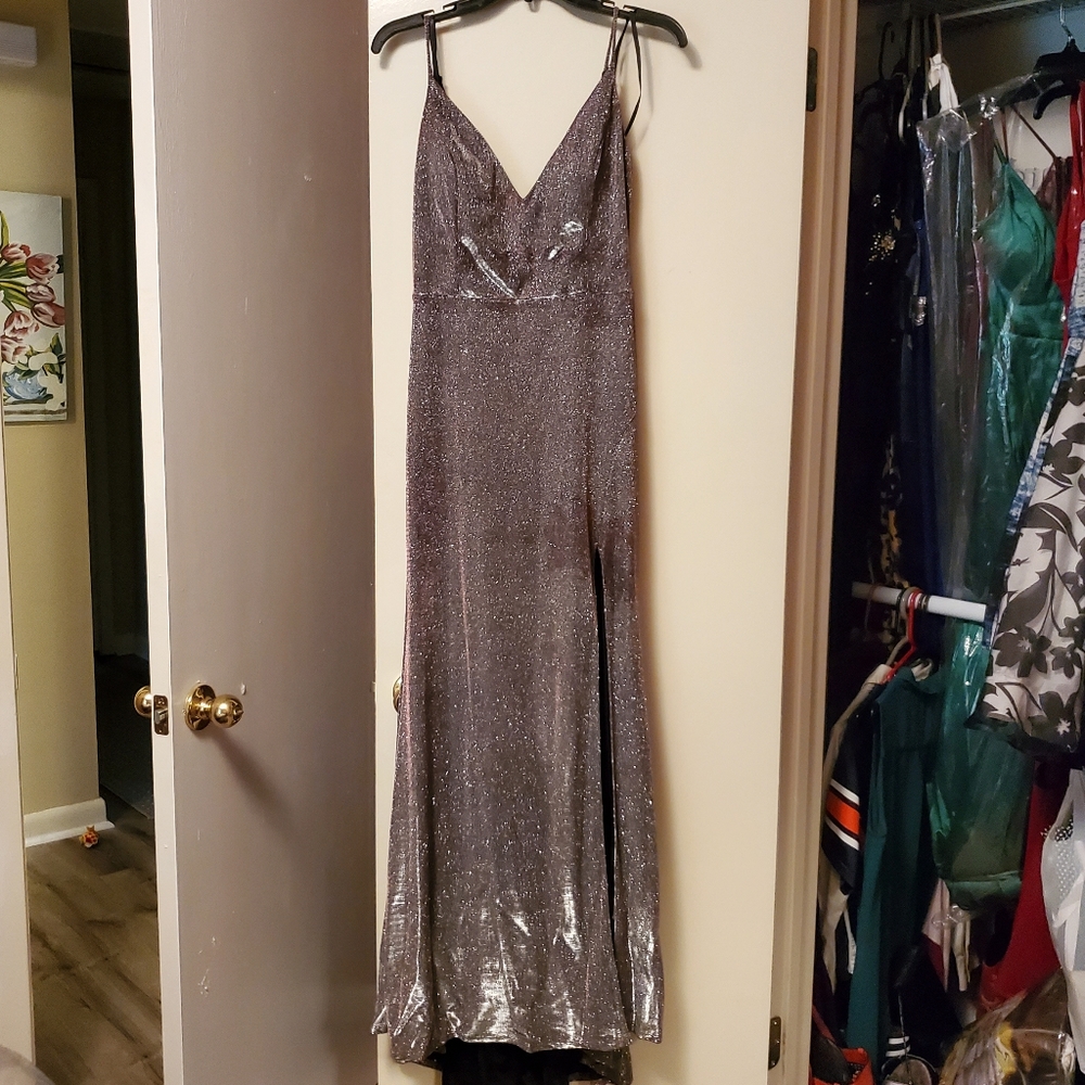 Jump sz 11/12 silver glitter/blush evening gown